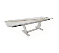 Sined Tavolo Allungabile 180-280 cm en Color Crema travertino con Superficie de cerámica Kedra Efecto Piedra y Estructura de Aluminio Ideal para Jardines y terrazas Modernas