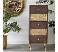 Sinfonier con 5 Cajones de Madera: DM y Pino en Nogal y Dorado 45x38x115cm, Alt. Patas 20cm