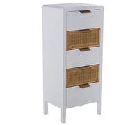 Sinfonier con 5 cajones de Madera DM y ratán en Blanco y Natural 40x30x92cm