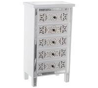 Sinfonier con 5 Cajones de Madera Tallada y Espejo en Blanco Decape 48x30x89cm