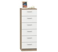 briebe Sinfonier Dormitorio Alto, Cómoda, Cajonera 6 Cajones, 110x40x40 cm (Alto x Ancho x Profundo), Habitación Matrimonio, Juvenil, Infantil, Nova, Roble Cambrian/Blanco