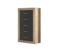 duehome | Sinfonier 5 Cajones, Cómoda, Almacenaje Dormitorio, Modelo Kira, Acabado en Cambria y Grafito, Medidas: 60 cm (Largo) x 106,5 cm (Alto) x 39,6 cm de (Fondo)
