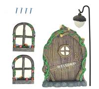 SING F LTD Juego de 4 adornos para puerta y ventana de hadas con lámpara que brilla en la oscuridad en miniatura para ventana de patio, decoración al aire libre para árboles, jardín de hadas