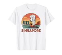Singapur, Divertido Merlion y Marina Bay Sands Sunrise Skyline Camiseta