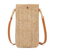 SINGBO Bolso pequeño cruzado de paja ligero de verano para la playa para mujer, Caqui