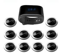 SINGCALL Sistema de Llamadas Inalámbrico con Buscapersonas, Resistente al Agua (IP55) para Restaurantes, Hotel, Bares, Café, Pizzería, 1 Receptor de muñeca(APE6900) + 10 Botones de Llamada(APE310)