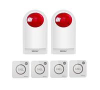SINGCALL Sistemas de Alarma inalámbricos Sirena Exterior inalámbrica Alarma antirrobo con luz estroboscópica roja de Alerta SOS para Tienda Hogar Hotel Joyería Seguridad, 2 Sirenas 4 Botones remotos