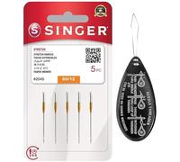 Singer 2045 - Agujas elásticas para máquina de coser, paquete de 5, tamaño 80/12, incluye enhebrador de agujas grandes