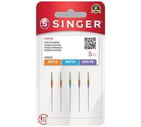 SINGER Agujas elásticas para máquina de coser, tamaño 80/12, 90/14, 100/16, paquete de 5
