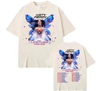 Singer Katy Perry Camiseta Doble Cara Estampada Manga Corta Algodón Top Informal Oversize T-Shirt para Hombre Mujer XS~4XL-Khaki||l