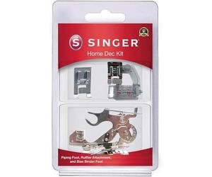 Singer Kit de prensatelas para decoración del hogar, Incluye Ribetes, Carpeta al bies y Accesorio de Volante, Acabados a Medida, encuadernación al bies y Plisado, Compatible con máquina