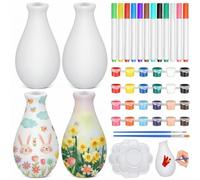 Singhoow Juego de 4 manualidades para el día de la madre, pinta tu propio jarrón de pintura de porcelana, kit de pintura de cerámica blanca para adultos, kit de decoración de jarrón de porcelana con