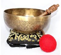 Singing Bowl Nepal Tazón tibetana de meditación tibetana Campanas Musicales con texto en inglés ''Sacral Chakra D Note Títica Martillado a mano, 22,5 cm - Yoga Old Bowl