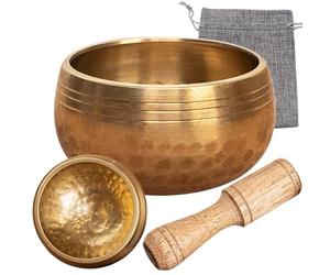 Singing Bowl, Tibetan Meditation Regulation Sound, Yoga Singing Props Set with Wooden Mallet for Chakra Healing, Spiritual Gatherings & Mindfulness, Brass + Wood (4x2.5cm)
