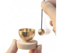 Singing Bowls - Portable Wooden Mini Chanting Bowl Produces Soothing Brass Chimes For Deep Meditation | Mindfulness Stress Relief Tool With Beechwood Base, Includes Storage Bag & Bell - Ideal For Yoga