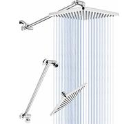 Singing Rain Cabezal de ducha de lluvia de 8 pulgadas con brazo de extensión de 15 pulgadas, cabezal cuadrado fijo de superficie grande, brazo ajustable de altura y ángulo extralargo, máxima