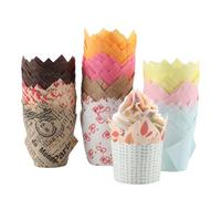 SingingWang Papel Magdalenas Horno, Moldes Magdalenas Papel, 600 Piezas, Moldes Muffins, Muffin, Cupcakes para Fiestas Navidad, Tamaño Estándar, Natural y Antiadherente (300, Tulipanes)