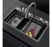Single Bowl Kitchen Sink 304 Stainless Steel, Intelligence Waterfall Basin Sink, Sink Workstation Kitchen Sink With Pull-Out Faucet 29.5×18.1Inch, HUANGHAIQIU