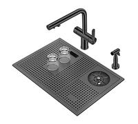 Single Bowl Sink, Kitchen Sink With Pitcher Rinser, Stainless Steel Bar Sink, Workstation Single Bowl Sink, With Cover, Drainage Components, For Hotel, Cafe, Restaurant, HUANGHAIQIU