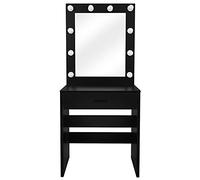 Single Drawer Dresser with Light Cannon and Large Mirror Black Warm Light (Black4)