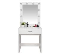 Single Drawer Dresser with Light Cannon and Large Mirror Black Warm Light (White2)