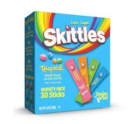 SINGLES TO GO! Skittles Singles To Go - Paquete variado de sabores tropicales, mezcla de bebida en polvo, fruta de estrella de fresa, tangelo de mango, kiwi lima, piña y maracuyá, 1 caja (30 porciones