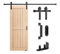 Singnstek Juego completo de herrajes para puertas correderas, sistema de puerta corredera, color negro, 200 cm, con asas/pestillo, guía de suelo ajustable para cocina, dormitorio, granero, garajes