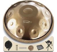 SINGOFIRE" - Tambor de mano para adultos, 22 pulgadas, 10 notas, 432 Hz, D, menor, kurdo, instrumento de mano con bolsa de mano suave, 2 mazos de mano, soporte de mano y paño libre de polvo (dorado)