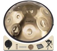 SINGOFIRE" - Tambor de mano para adultos, 22 pulgadas, 12 notas, 440 Hz, D, menor, kurdo, instrumento de mano con bolsa de mano suave, 2 mazos de mano, soporte de mano y paño libre de polvo (dorado)