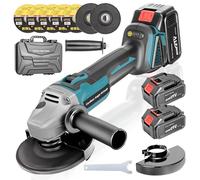SINGTIP Amoladora Angular Inalámbrica 125mm Compatible con Maa-kita 21V Catería, Radial con 2×3.0Ah Batería 9000RPM, Rebarbadora 5 Discos de Corte &2 Discos de Láminas para Cortar, Pulir y Lijar