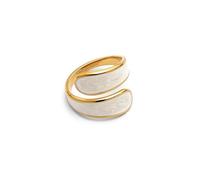 SINGULARU - Anillo Abbraccio White. Acero con Baño en Oro de 18 Kt y Enamel. Joyas Para Mujer.