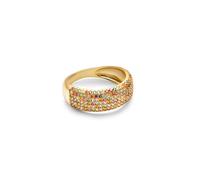 SINGULARU - Anillo Dancing Colors. Latón con Baño en Oro de 18 Kt y Circonita. Joyas Para Mujer. Talla 16.