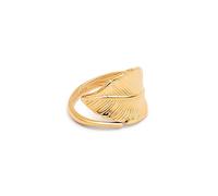 SINGULARU - Anillo Hoja. Acero con Acabado en Baño Oro de 18Kt. Ajustable con Motivo Hoja. Talla Única Joyas para Mujer