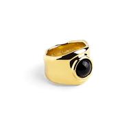 SINGULARU - Anillo My Onyx. Latón Macizo con Acabado Baño de Oro de 18 Kt y Piedra Onix. Joyas para Mujer. Talla 12