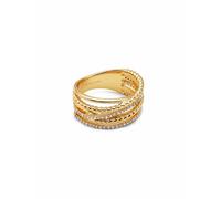 SINGULARU - Anillo Triple Cross Spark. Latón con Baño en Oro de 18 Kt y Circonita. Joyas Para Mujer. Talla 16.