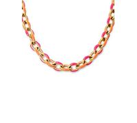 SINGULARU - Collar Link Tropical - Cadena en Acero con Acabado Baño de Oro de 18 Kt con Detalles Enamel Rosa y Naranja - Collar de 40 cm + 5 cm - Joyas para Mujer