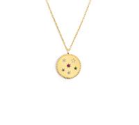 SINGULARU - Collar Medallion Spark Color. Latón con Acabado en Baño de Oro de 18Kt. Collar con Motivo Medallón y Detalles en Circonitas de Colores. Largo de 45 cm. Joyas para Mujer