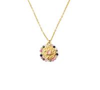 SINGULARU - Collar Medallion Stones Eye. Acero con Acabado en Baño de Oro de 18Kt. Cadena con Medallón Largo Ajustable. Joyas para Mujer