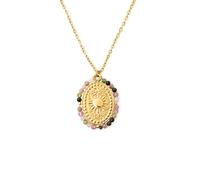 SINGULARU - Collar Medallion Stones Sun. Acero con Acabado en Baño de Oro de 18Kt. Cadena con Medallón Largo Ajustable. Joyas para Mujer