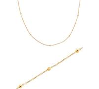 SINGULARU Lote Collar Dots - Plata de Ley 925 -Talla Unica - Baño de Oro de 18 Kt. + Pulsera Dots - Plata de Ley 925 Baño de Oro de 18 Kt. - Largo de cadena 17.5 cm - Joyas para Mujer