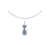 SINGULARU Lote Collar Tail - Cadena en Acero Inoxidable - Cadena de 35cm con Alargador Charm Salem Gato Enamel Gris - Baño de Rodio - Reversible - Joyas para Mujer