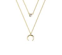 SINGULARU - Pack 2 Collares Diamond + Mini Moonset. Colgantes en Plata de Ley 925 con Media Luna y Zirconita. Collar de Talla Unica. Baño en Oro de 18 Kt. Joyas para Mujer