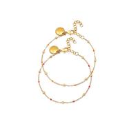 SINGULARU - Pack 2 Pulseras Amistad. Acero con Acabado en Baño Oro de 18Kt. Detalles en Rosa y Naranja. Largo de 16 cm + 3 cm de Alargador. Joyas para Mujer