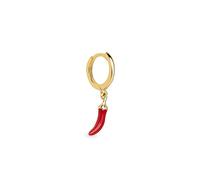 SINGULARU - Pendiente Suelto Aro Chili Enamel. Plata de Ley 925 con acabado de Baño en Oro de 18 Kt y Esmalte. Aro con Cierre congo/click y Colgante. Joyas para Mujer