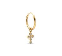 SINGULARU - Pendiente Suelto Aro Cruz. Plata de Ley con Baño en Oro de 18 Kt y Circonita. Joyas Para Mujer