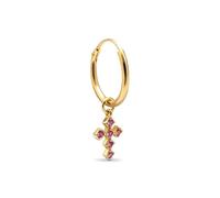SINGULARU - Pendiente Suelto Aro Cruz Rosa. Plata de Ley con Baño en Oro de 18 Kt y Circonita. Joyas Para Mujer