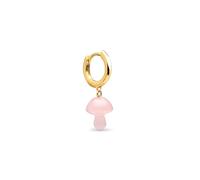 SINGULARU - Pendiente Suelto Aro Seta Rosa. Latón con Baño en Oro de 18 Kt y Piedra Natural. Joyas Para Mujer.