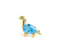 SINGULARU - Pendiente Suelto Dino Brontosaurus Sky. Plata de Ley 925 con Acabado Baño de Oro de 18 Kt. Cierre Tuerca a Presión. Joyas para Mujer