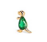 SINGULARU - Pendiente Suelto Dino T Rex Green. Plata de Ley 925 con Acabado Baño de Oro de 18 Kt. Cierre Tuerca a Presión. Joyas para Mujer