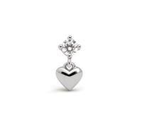 SINGULARU - Pendiente Suelto Lover. Plata de Ley 925 con acabado de Baño de Rodio y Motivo Corazón con Circonitas. Joyas para Mujer